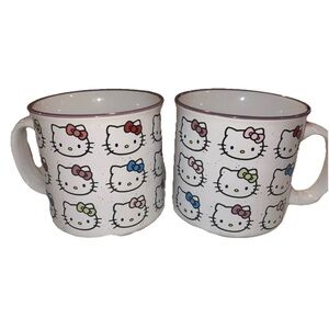 Set Of 2 Hello Kitty Faces W/ Bows White latte Cups New